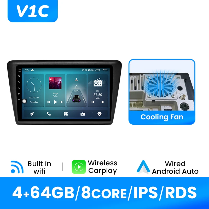 Android 14 Autoradio Speler Voor Skoda Rapid 2013 - 2018 GPS Draadloze Carplay 9 inch 1280*720 IPS multimedia DSP 4G Wifi 2Din