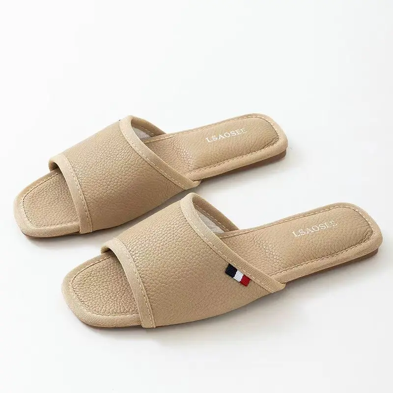 الرجال الصيف جلد طبيعي كلمة واحدة النعال لينة وحيد مقاوم للماء عدم الانزلاق عالية الجودة النعال المنزل عشاق الطابق النعال #3