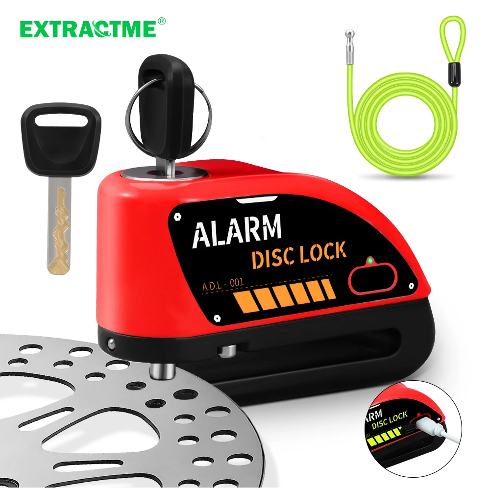 Extractme Motorcycle Alarm Disc Brake Lock Security Moto Wheel Disk Padlock Waterproof 110dB Loud Anti Theft Alarma Motocicleta