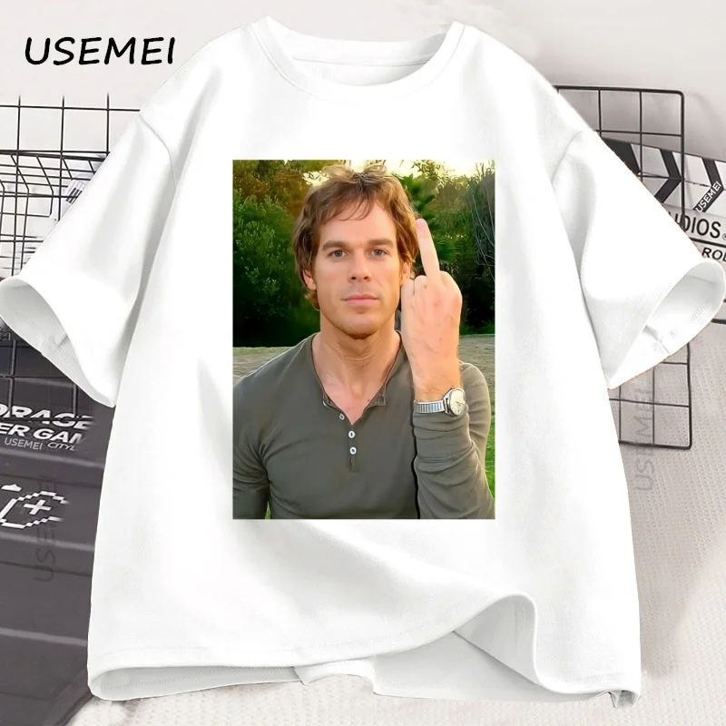 

Футболка Dexter на средний палец, забавная футболка Dexter Morgan для мужчин и женщин, повседневная футболка с коротким рукавом и круглым вырезом, винтажная одежда, футболка