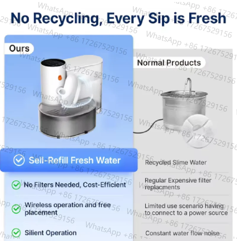 Applicable to3L Smart Pet Water Fountain,Wireless Cat Water Fountain No Filter,Battery Operated Ultra Silent Cat Fountain Rechar