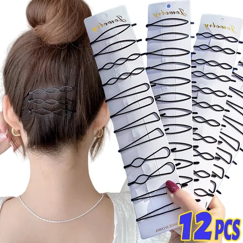 3/12 Uds. Pinzas para el cabello negras, horquillas onduladas a la moda, pasadores de Metal, Clip BB Invisible, horquillas onduladas, accesorios para el cabello