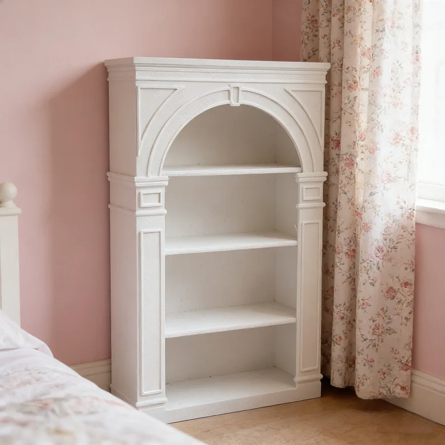 

1:12 Scale Dollhouse Miniature Arched Kitchen Cabinet Set,Vintage Display Shelf with Stove&Fridge,Diorama Scene Decor for room