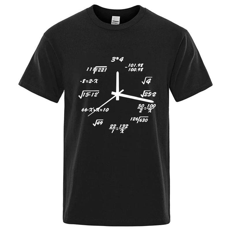 Men's T-shirt Cotton Blend Casual Funny Math Clock Print Summer Loose O-neck T Shirt for Men Short Sleeve Cool T-shirt Male