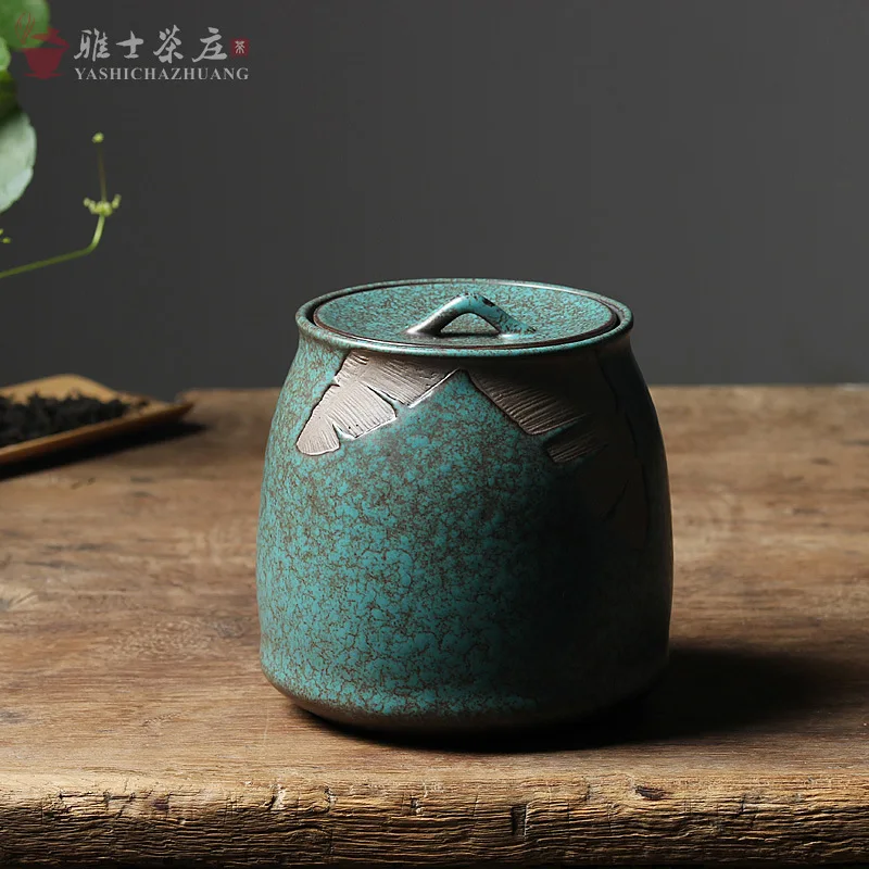 Japanese-Style Ustic Caniste, Ceative Hand-Pinted Ceamic Stoage Containe, Pu'e Sealed Aging Ja, Kiln-Fied Tea