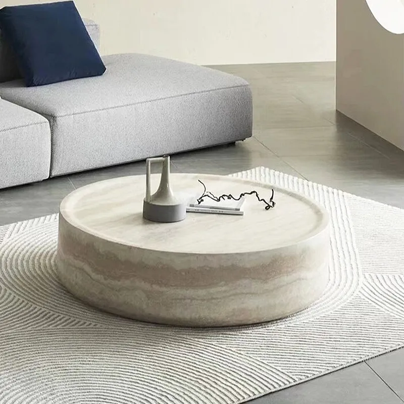 Minimalist Round Travertine Coffee Table Low Natural Stone Design for Contemporary & Wabi-Sabi Home Aesthetics home furniture