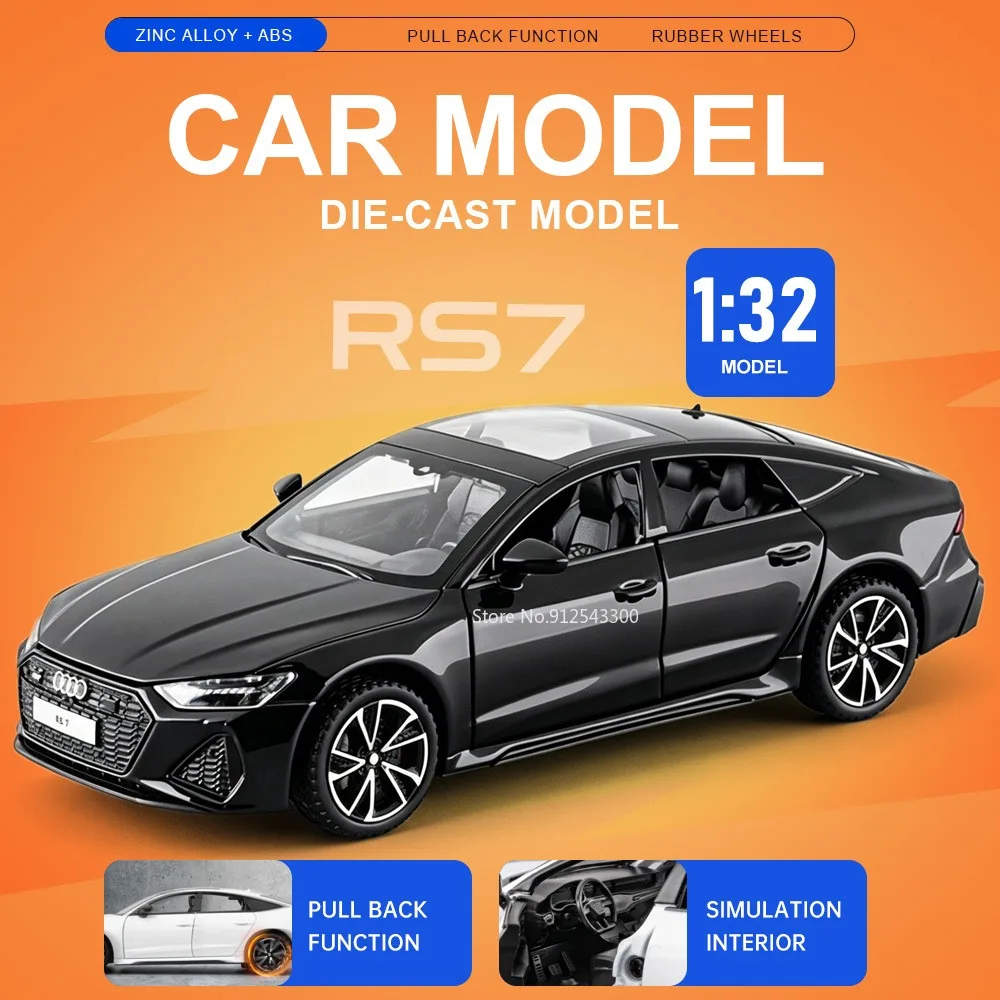 

1:32 Scale RS7 RS6 Car Model Toy Doors Opened Pull Back Miniature Models Alloy Diecast Rubber Tires Vehicle Bedroom Decorations