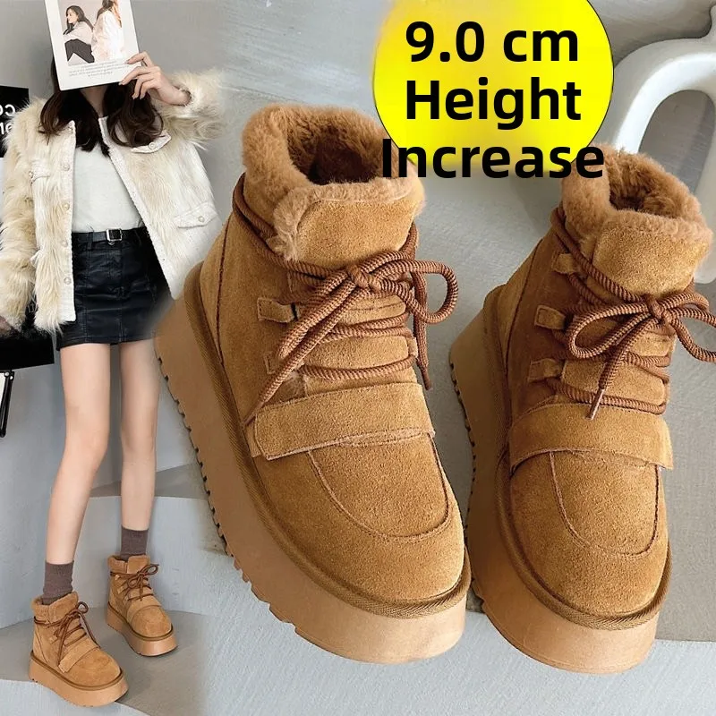 

Women's Winter Snow Boots 2025 Thi Bot Anti-slip Warm ort Cotton oes Inner Heightening 9cm Casual Sle Waterproof