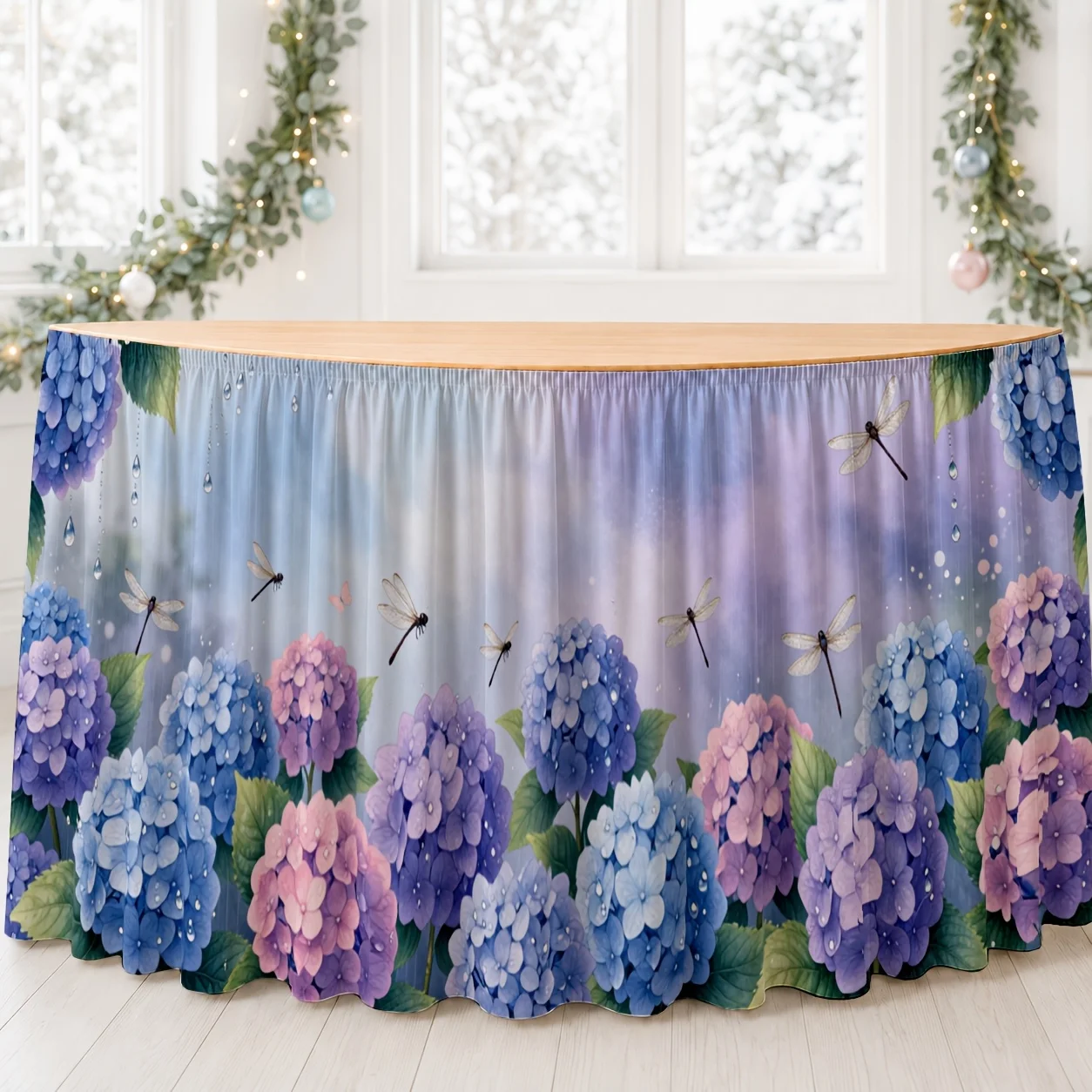 1 piece of tablecloth, narcissus flower print, polyester table skirt, watercolor pastel, dreamy soft and elegant table skirt