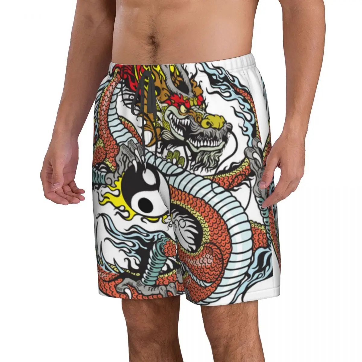 Red Dragon Holding Yin Yang Symbol Men Swimsuit Swimming Trunks Boxer Swim Beach Quick Dry Swimming Shorts