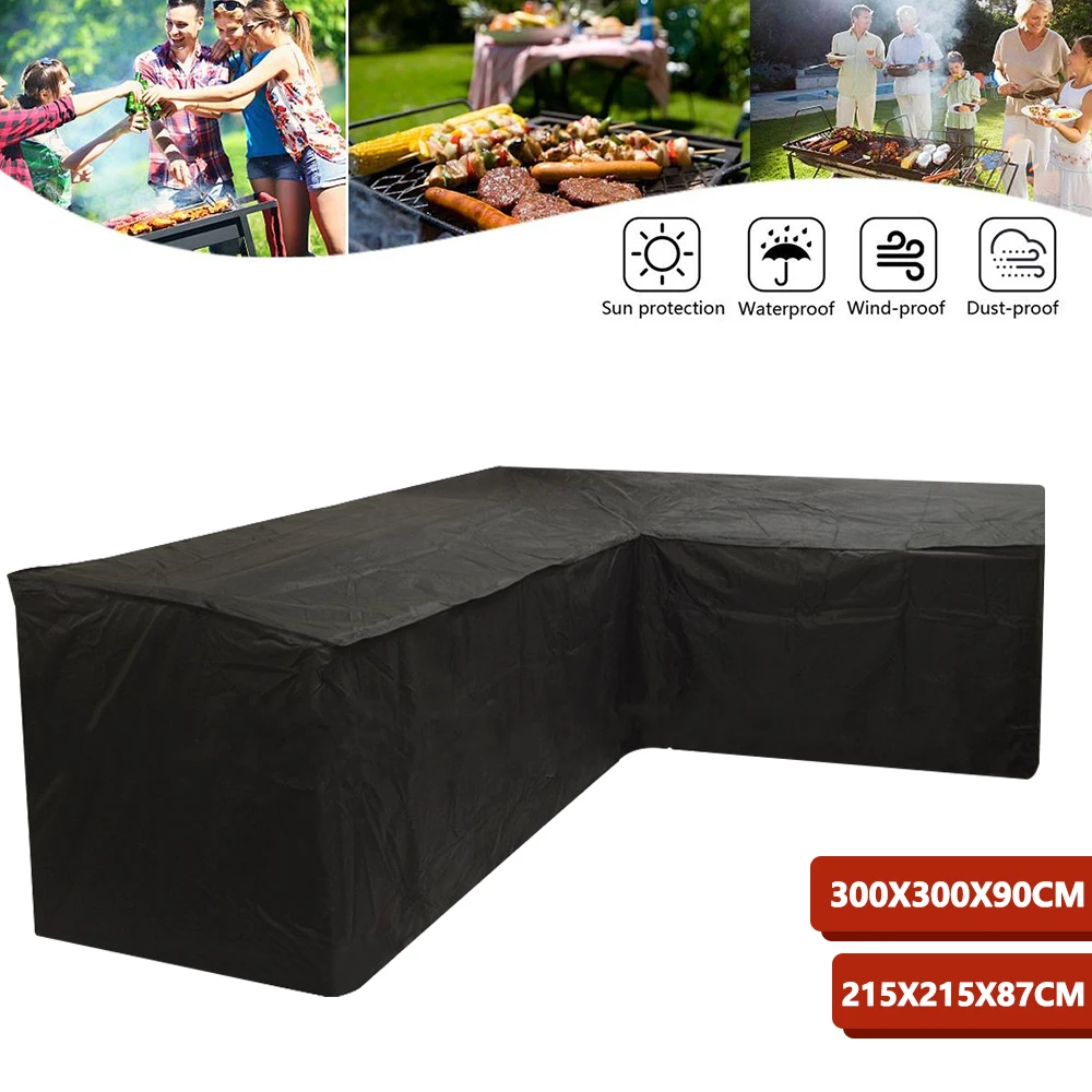 Black Outdoor Furniture Covers Waterproof Rain Snow Dust Wind-Proof Anti-UV Polyester Fiber Garden Lawn Patio Furniture Covers