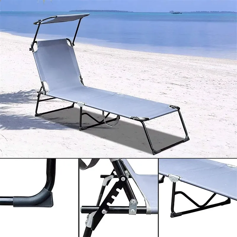 Adjustable backrest, foldable iron outdoor leisure chair, reclining sunbed, skylight 150 Kilogram capacity for easy carrying of