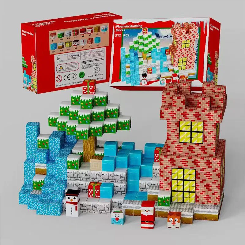 Costume de blocs de construction magnétiques de noël populaire, Cube magnétique du monde de la Mine pour enfants, jouet de construction DIY, cadeau de noël d'halloween