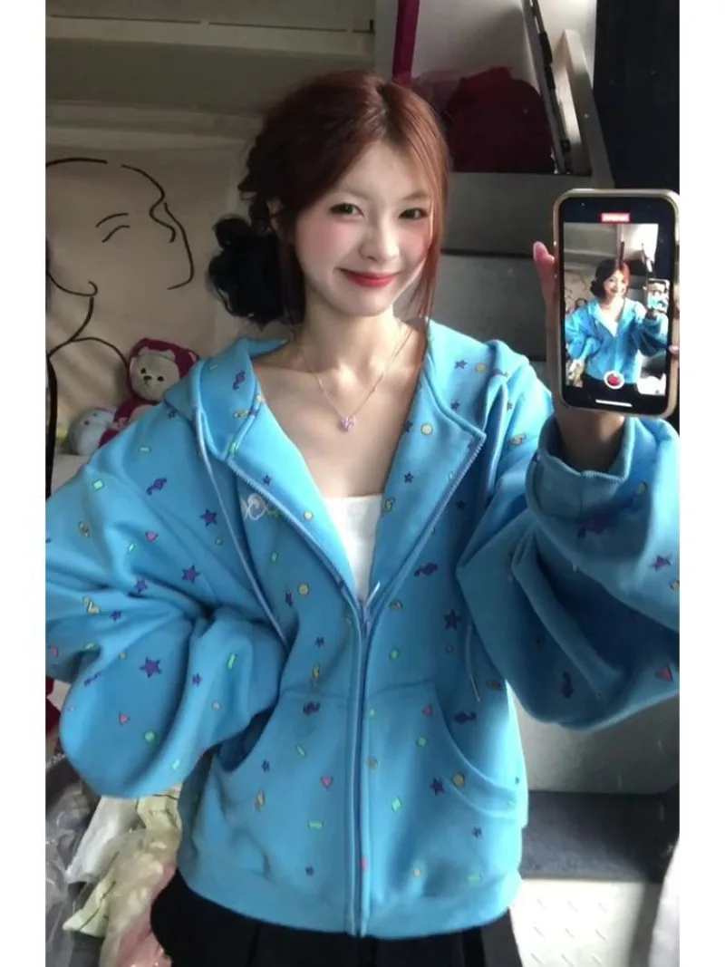 Blue Series Elegant en voortreffelijk Losse, veelzijdige ritssluiting met capuchon Lente- en herfstverkleedcollectie Casual modetrends