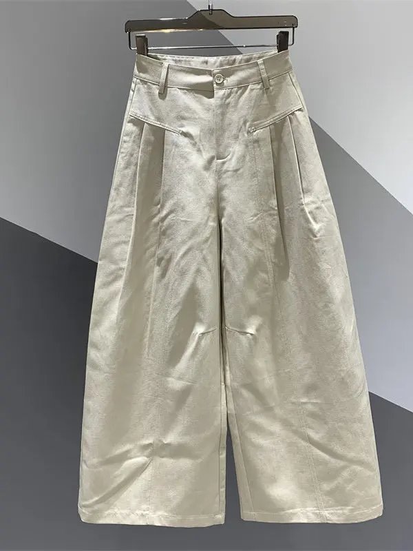 Authentic High Waist Pleated Design Casual Wide Leg Pants Straight Floor-Length Trousers Autumn New Arrival Women's Fashion
