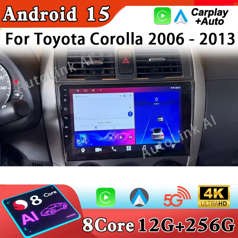 Android 15 Auto For Toyota Corolla E140/150 2007 2008 2009 2010 2011 2012 2013 Car Radio Multimedia Video Player GPS Navigation