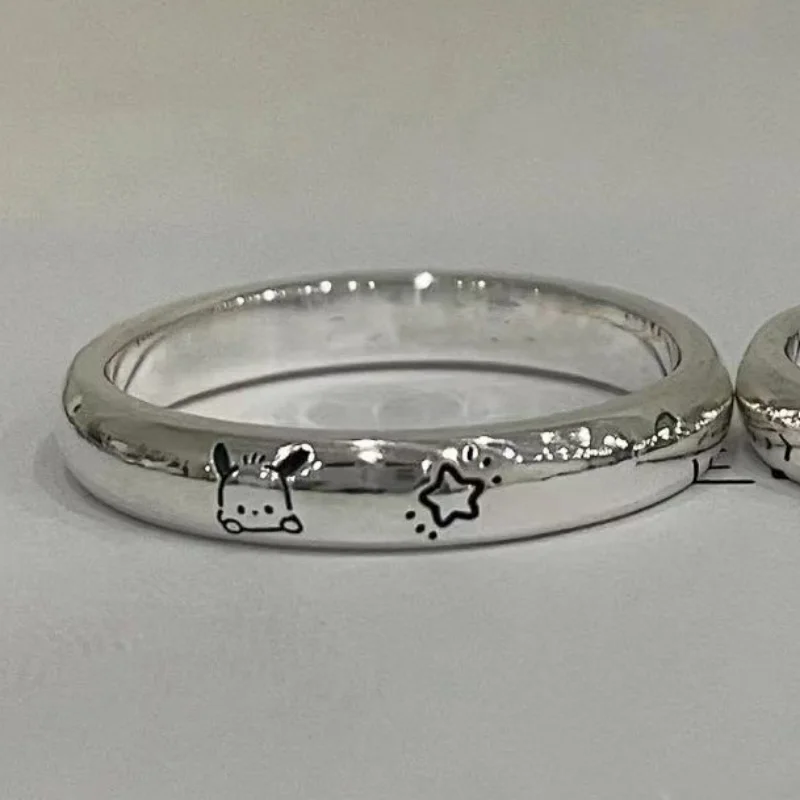 Bague Kawaii Sanrio en argent, personnage d\'anime Hello Kitty Pochacco, Couple, anneau ajustable à la mode, accessoires, cadeau pour enfants