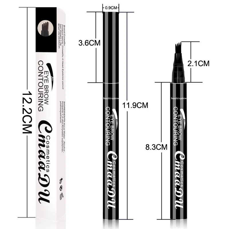 CmaaDu lápiz de cejas multifuncional de 4 tenedores, natural, delicado, real, de larga duración, fácil de operar y modificar, forma de ceja