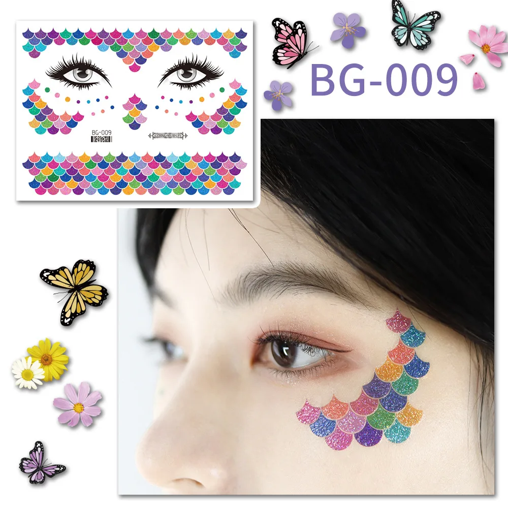 Purple Fairy Butterfly Tattoo Stickers Waterproof Eyes Face Stickers Glitters Body Art Fake Tattoos Dance Music Festival Make Up