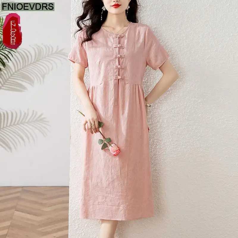 Cotton Blends Dresses New Japan Girls Women Short Sleeve A Line Summer Blue Pink Retro Vintage Long Button Shirt Dress