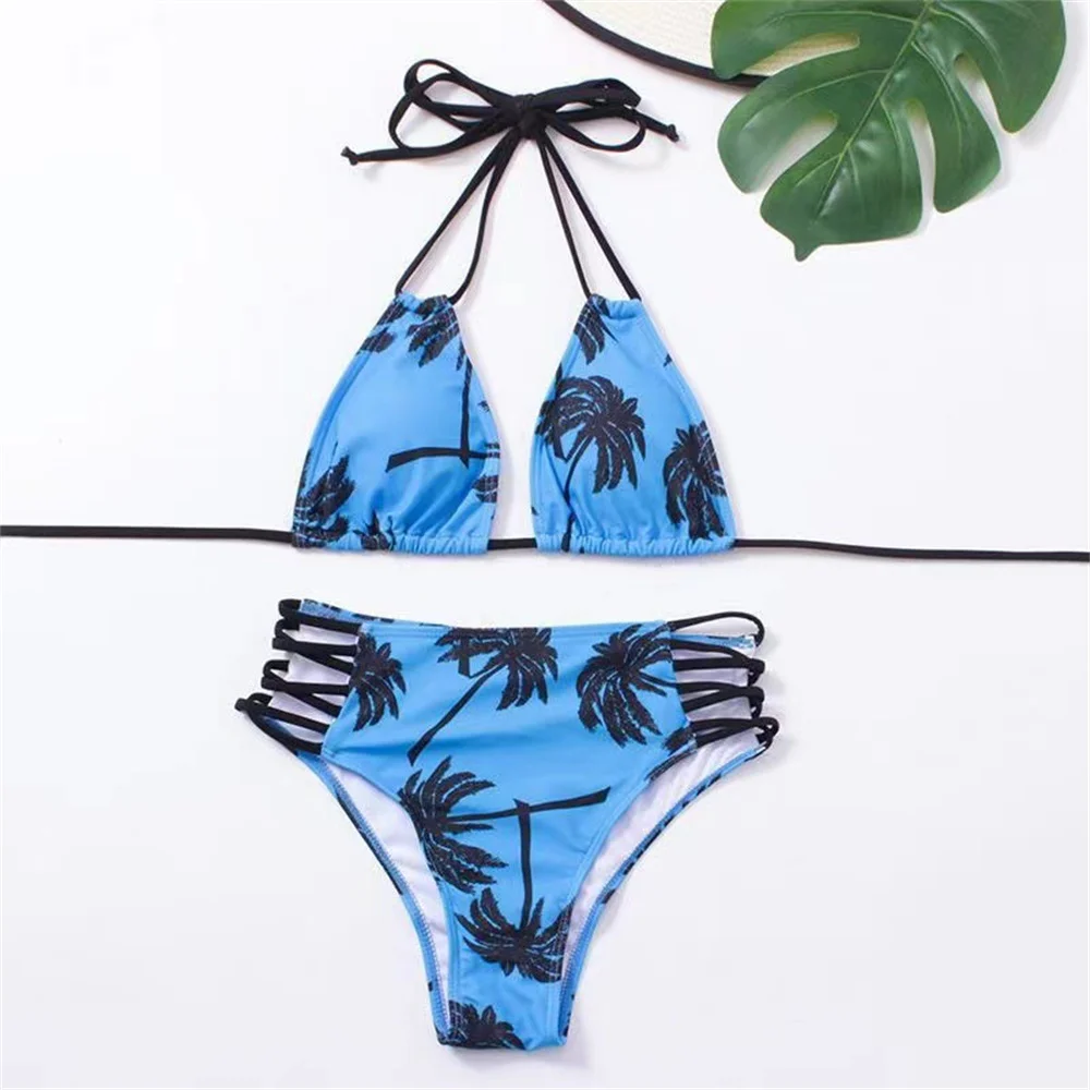 Costume da bagno con fasciatura a vita alta Micro string Bikini estremo Stampa tropicale Costume da bagno push up senza schienale Costume da bagno da spiaggia brasiliano da donna