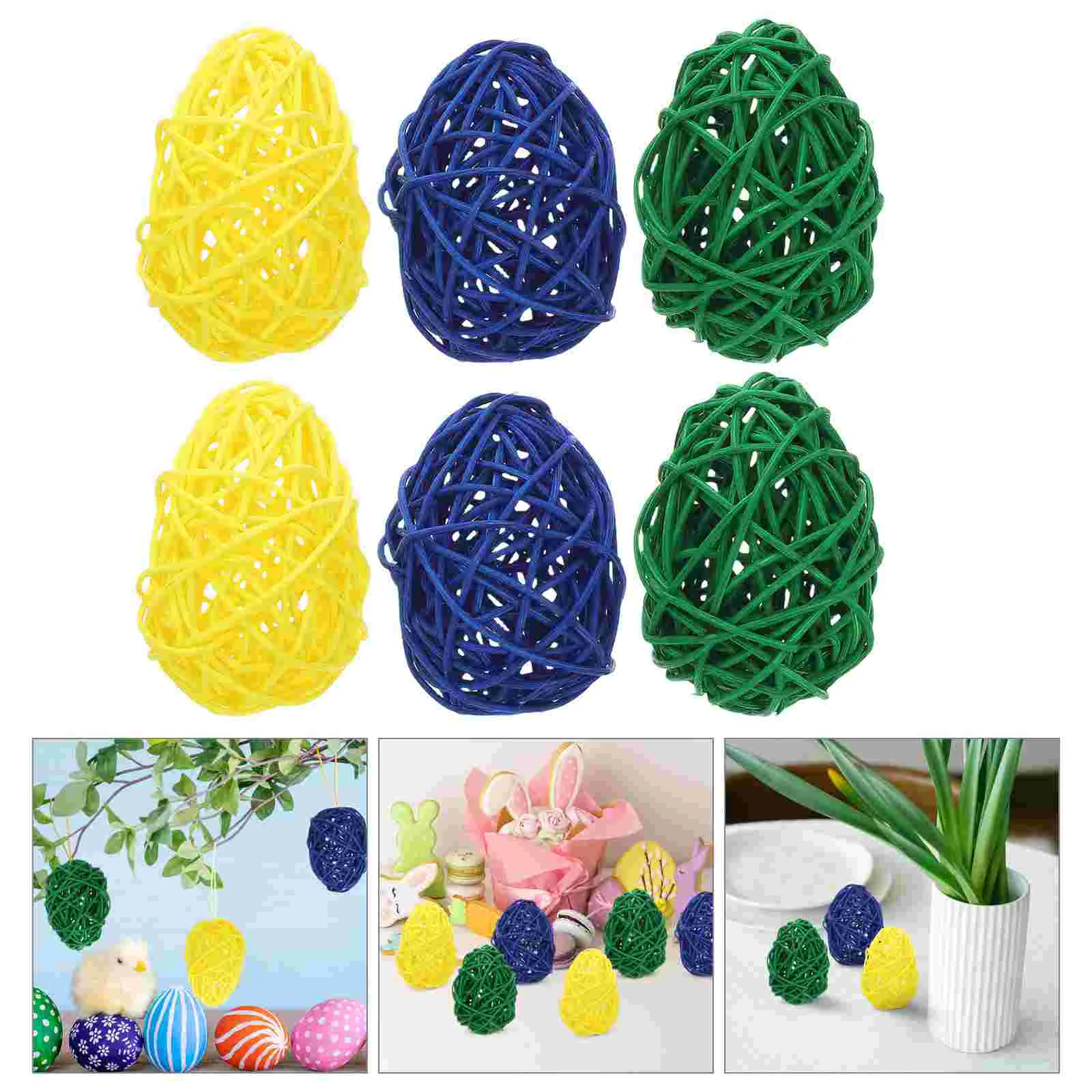 

6 Pcs Easter Eggs Colorful Toys Wicker Orbs Decorative Balls Table Decorations Rattan Fake Chicken