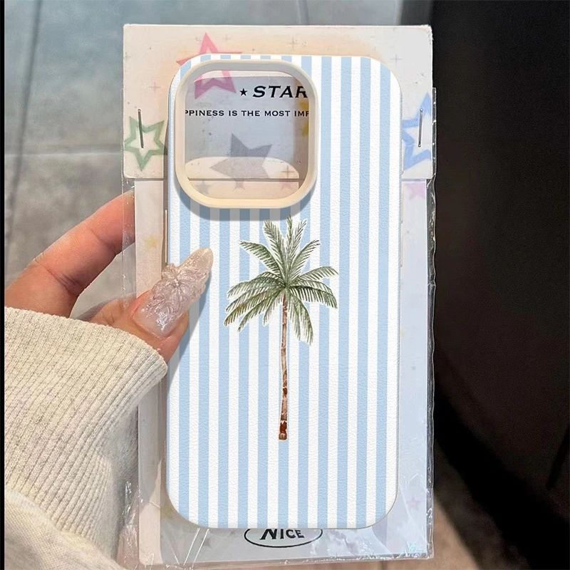 Light Striped Background with Palm Tree Pattern TPU Phone Ca