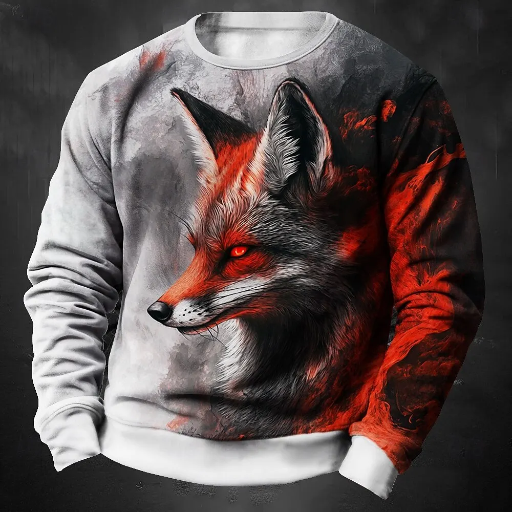 

3D Printed Animal Fox Graphic Round Neck Sweatshirt Fashion Cool Wolf Tiger Pattern Long Sleeve Top Autumn Vintage Style Clothes