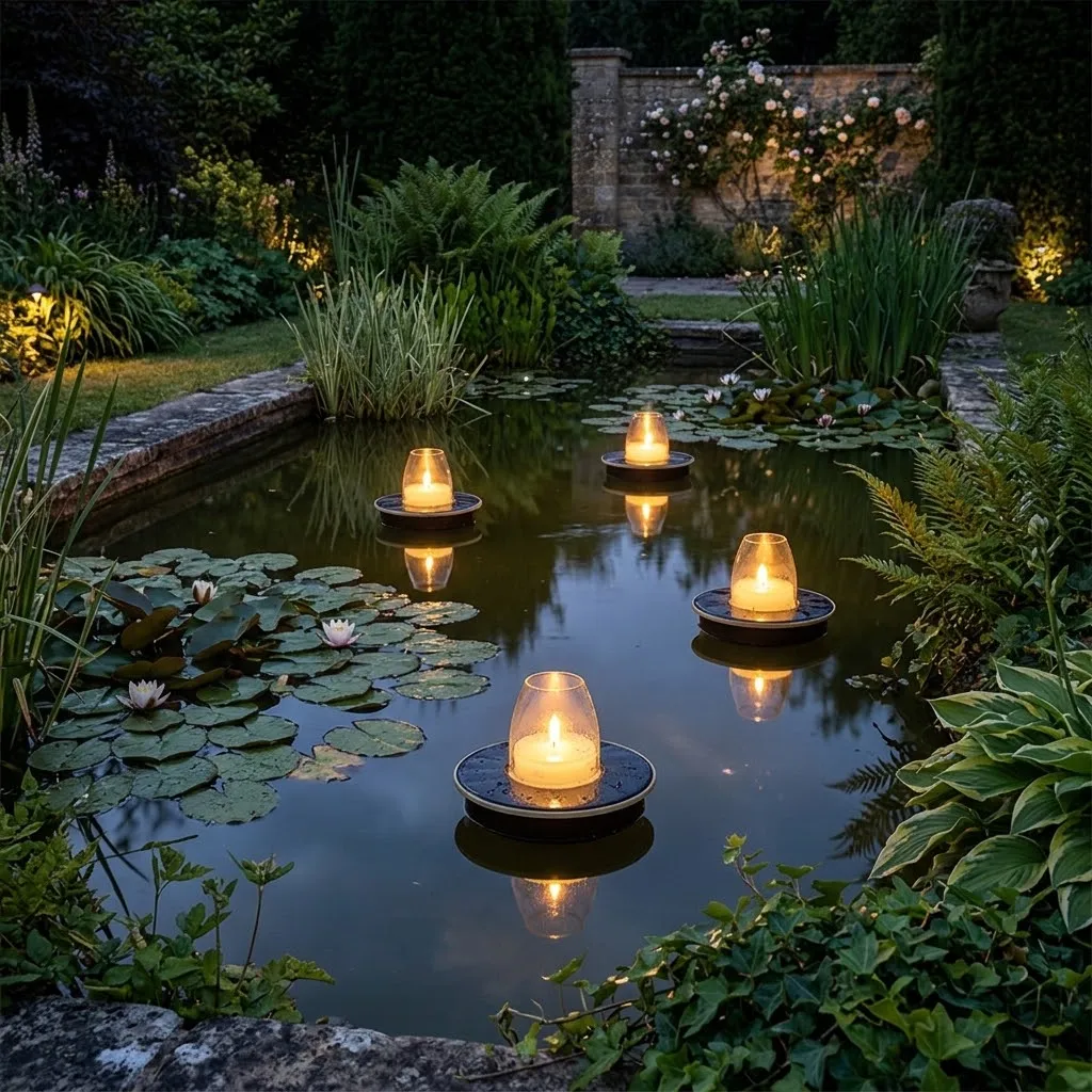 Solar Powered Floating Candle Light Waterproof Outdoor Swimming Pool Lamp Flameless Flickering for Lawn Pond Water Feature 4Pack