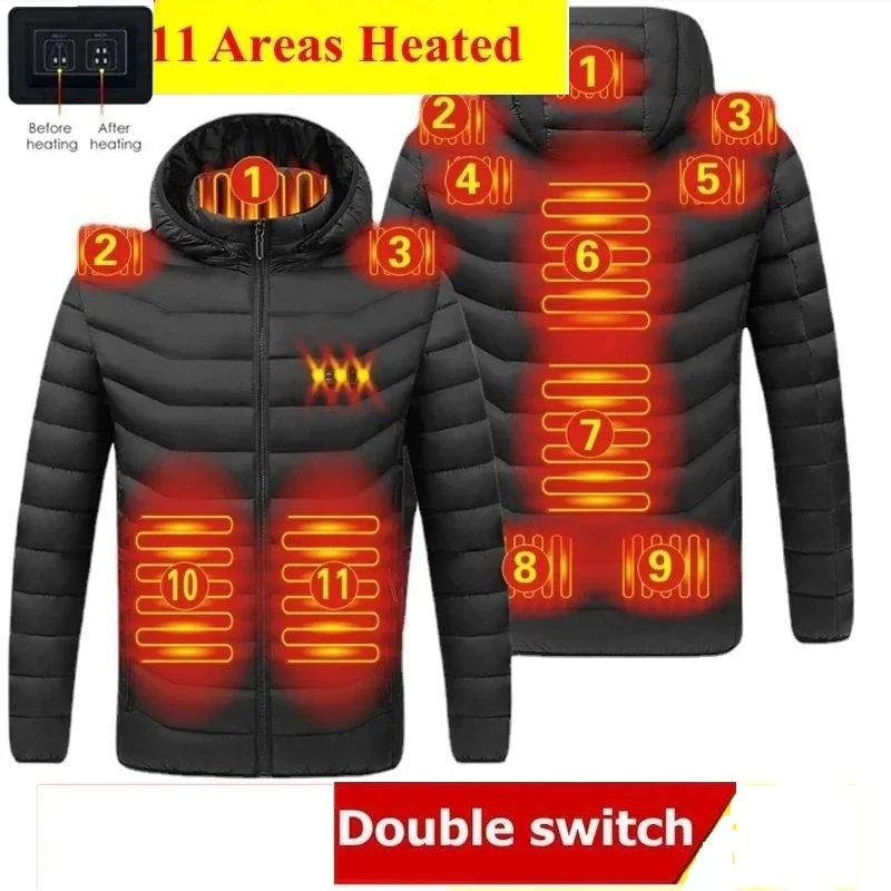 

11 heating Jacket Winter Warm USB Heating Vest Smart Thermostat Hooded Heated Clothing Waterproof Warm Padded Jacket 6XL