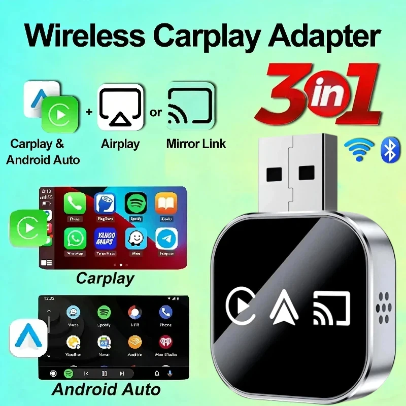 2026 Upgrade 3 in 1 Wireless Carplay Mirror Link Adapter Instant Wired to Wireless Conversion Plug & Play for Wired Carplay