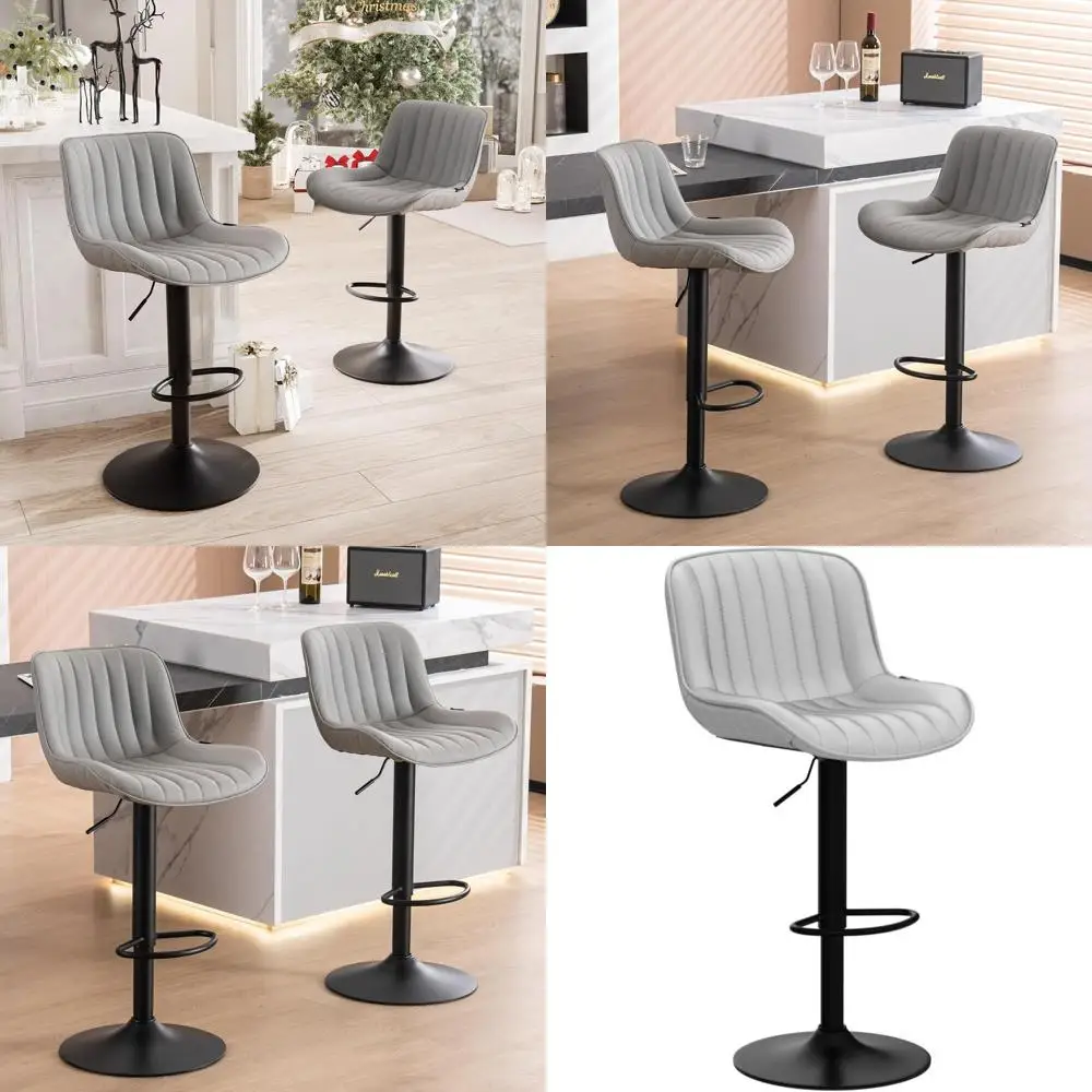 

Mid Century Style Upholstered Swivel Bar Stools Set of 2, Adjustable Counter Height Kitchen Island Chairs