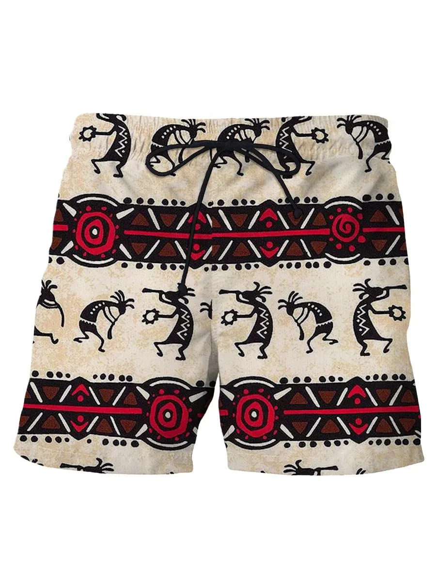 Summer New Men's Shorts Swimming Pants Drawstring Retro Fashion Print Holiday Beach Holiday Hawaiian Micro Elastic Shorts