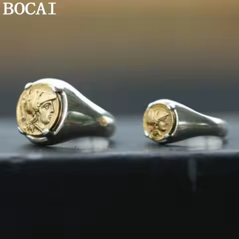 BOCAI New Ancient Greek Coin God of War Athena Vintage European 925 Sterling Silver Ring Classical Jewelry Accessories