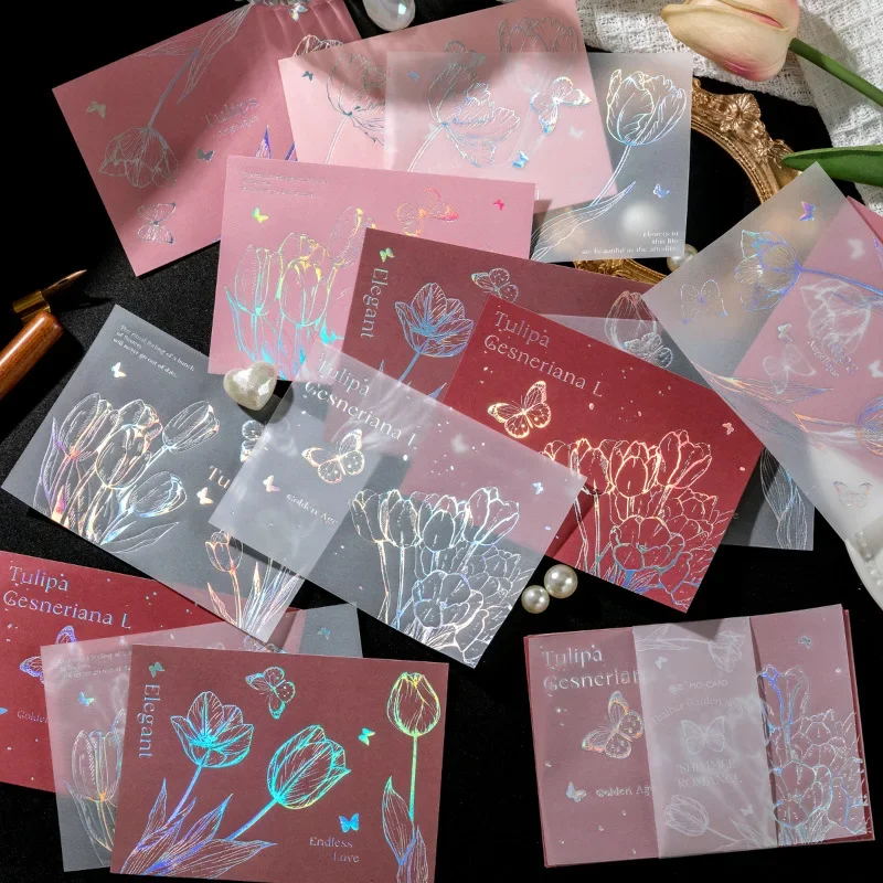 15pcs/pack Laser Silver Bronzing Light Feather Garden Retro Plants Scrapbooking Decorative Journaling Backing Paper