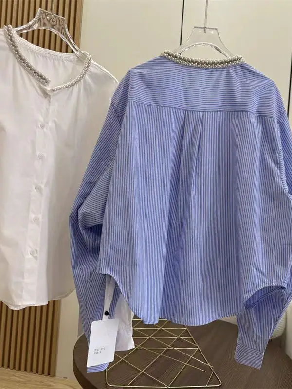 エレパールカラー ストライプ ルーズ ロングスリーブ レディース イルト サマー2025 デザイン 多用途 オープンカーディガン トップス 通勤 スレ