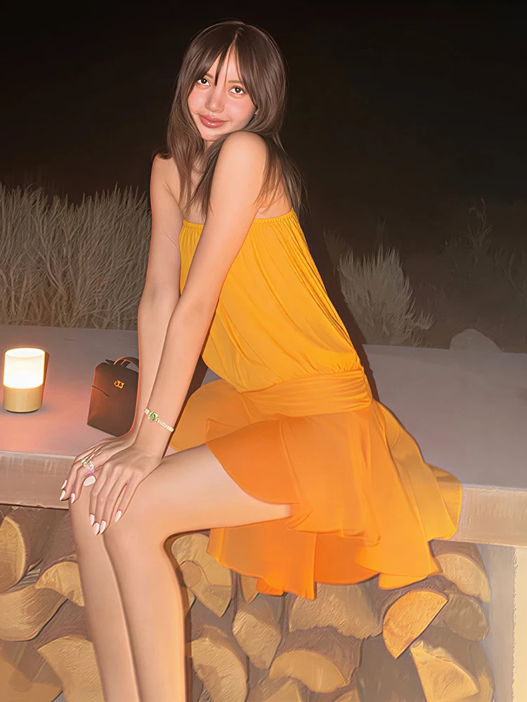 Weird Puss Hottie Urlaubskleid Damenmode Einfaches, gerafftes Kleid mit unregelmäßigem Saum, ärmellos, sexy, trendig, für Strandparty, Streetwear, Club, figurbetont – Detail 6