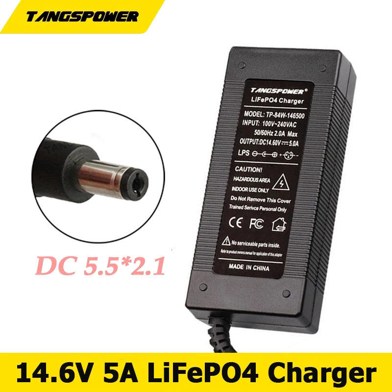 14.6V 5A LiFePO4 Battery Charger for 4Series 14.4V 12V LiFePO4 Battery Pack Charger With DC 5.5*2.1mm Connector