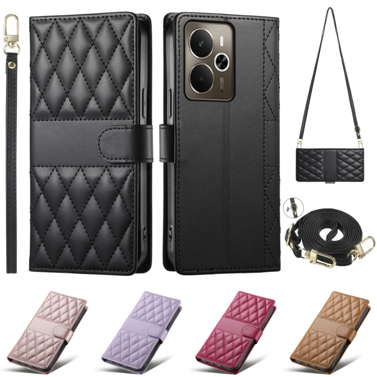 Crossbody Leder-Handyhülle für Samsung Galaxy S26 S25 S24 Ultra S23 FE S22 S21 S20 Plus A16 A36 A56 mit Umhängeband und Kartenfach