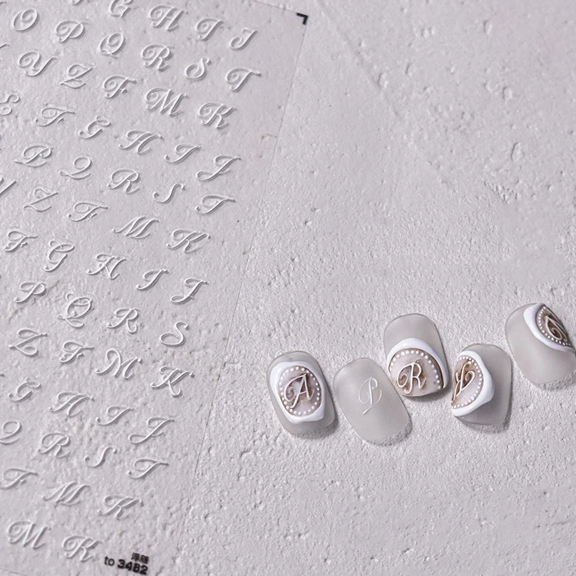 Romantic White Black Capital English Letters Chic Gold Punk Colorful Stamp Word 3D Self Adhesive Nail Art Sticker Manicure Decal