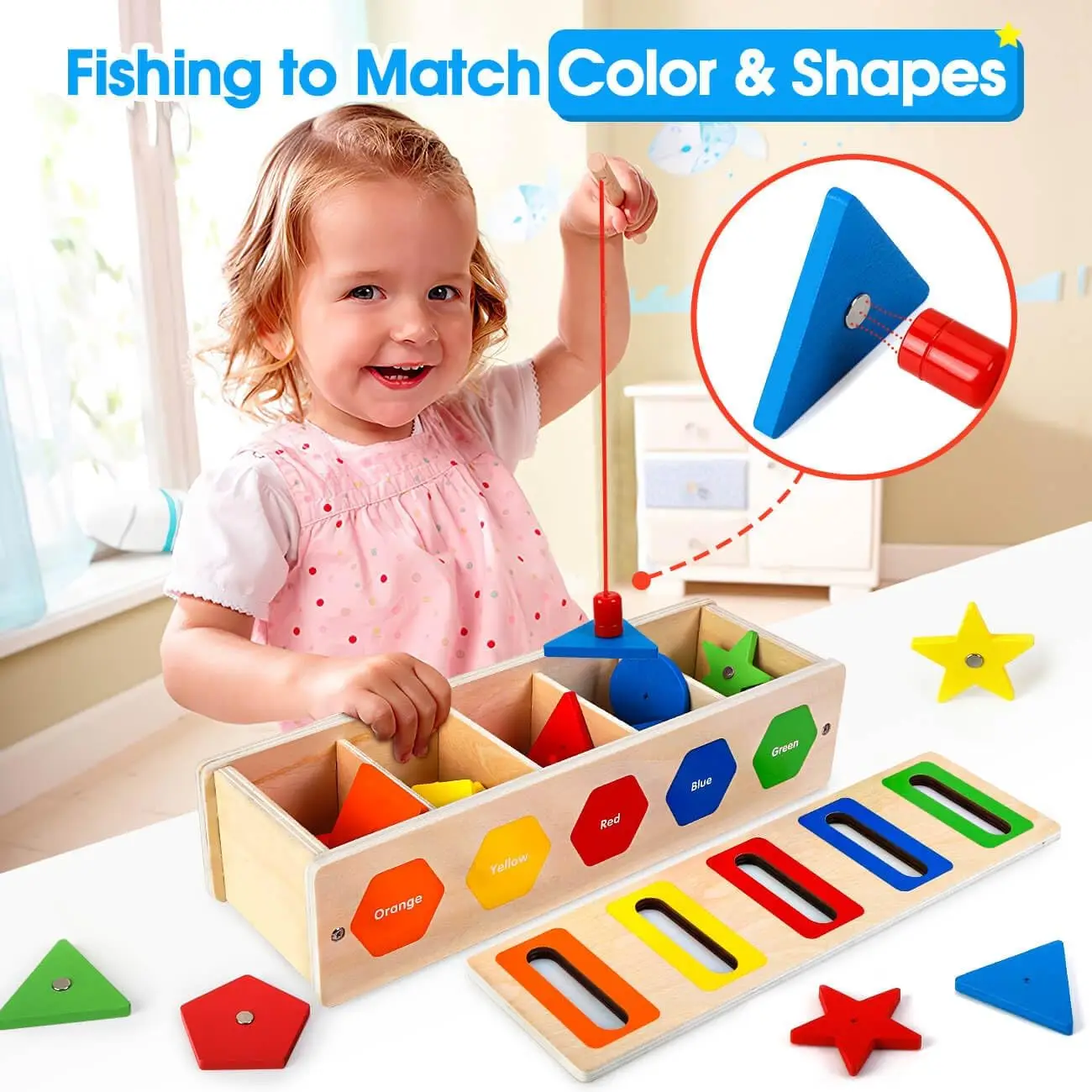 Giocattoli Montessori per bambini Giocattoli per smistamento dei colori a forma di legno Abilità motoria fine Giochi di pesca Attività Giocattoli educativi per l'apprendimento precoce