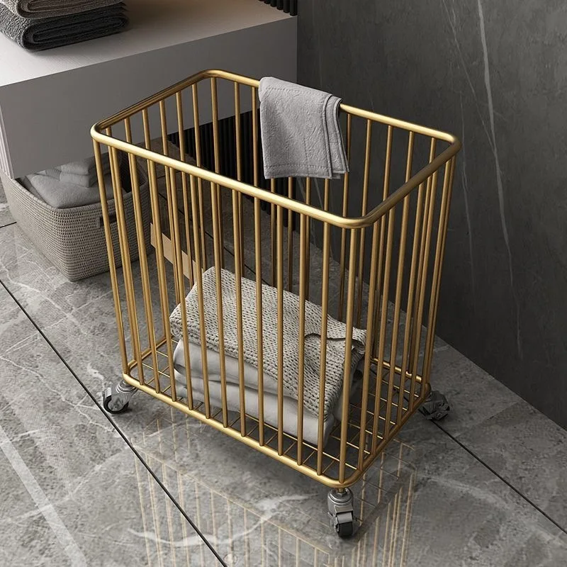 Wrought iron storage basket Nordic light luxury dirty clothes basket with wheels Household modern dirty clothes basket