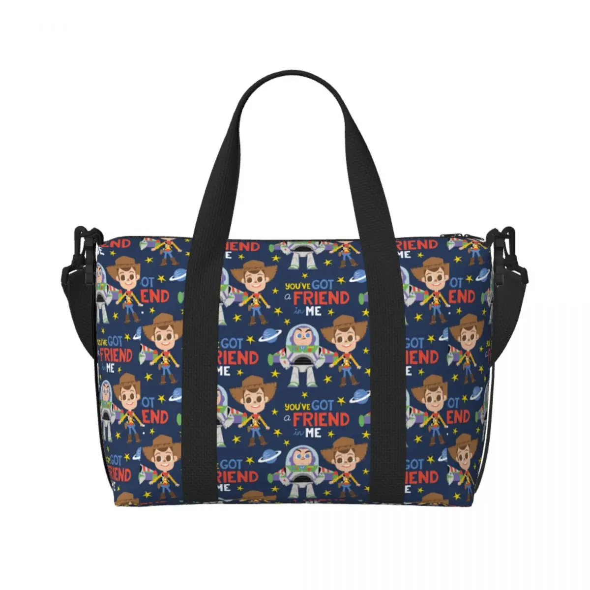 

Custom Toy Story A Friend In Me Grocery Shopping Tote Bags Women Big Capacity Beach Gym Travel Bags