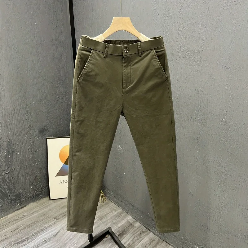 Minimalist Trendy Commuter Summer Men\'s Solid Color Thin Elastic Waist Business Casual Loose Feet Straight Ankle Length Pants