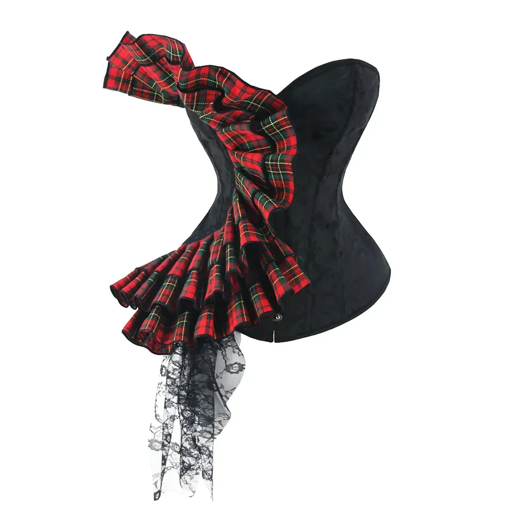 Women Sexy Corset Top Jacquard Overbust Bustier Ruffles Lace Decoration Floral Lingerie Korset Vintage Gothic Basques Costume