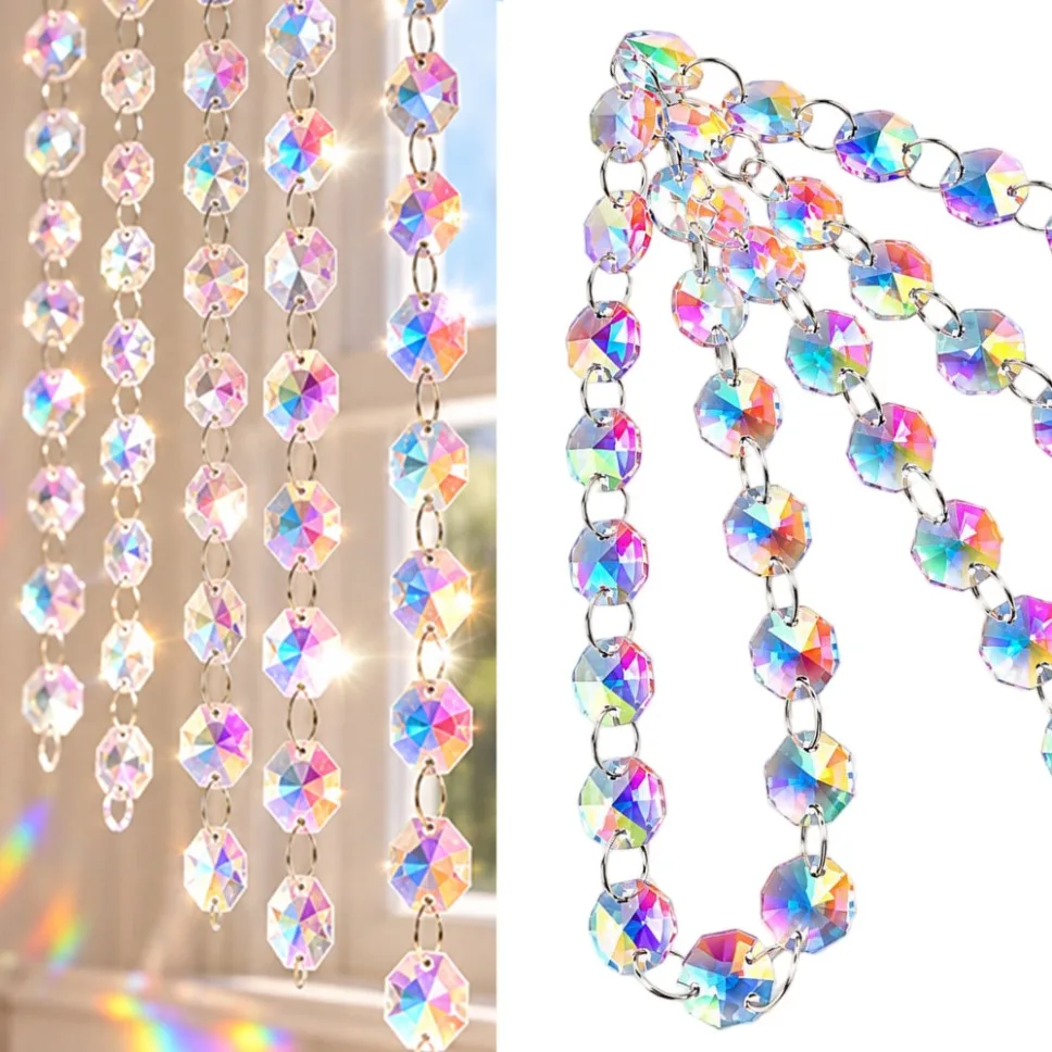 0.5M-5M K9 Glass Crystal Prisms 14mm Octagon Beads Chain Chandelier Parts Hanging Suncatcher Garland Strand Home Wedding Decor