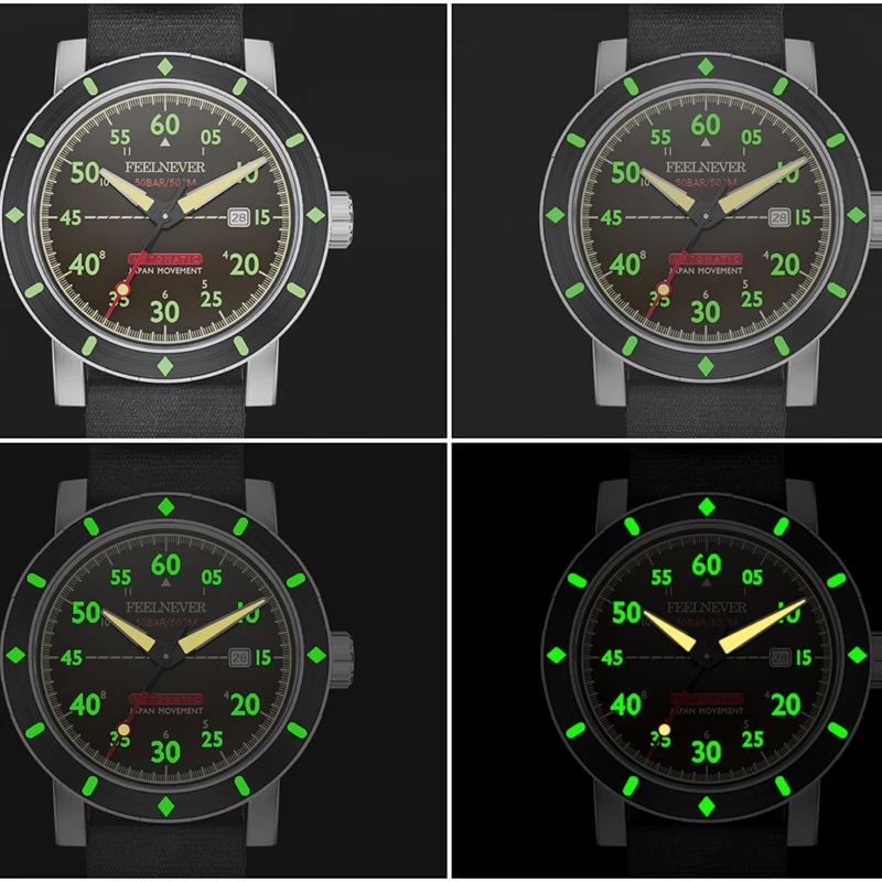FeelNever แบรนด์หรูนาฬิกาสําหรับชายแฟชั่น Casual กีฬากันน้ําอัตโนมัติสายไนลอน 316L สแตนเลสนาฬิกา