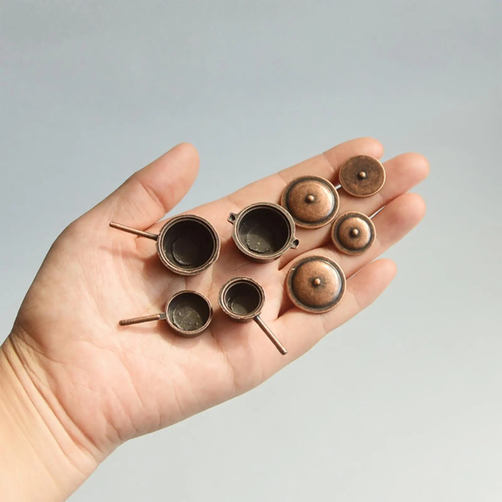 

1 12 Scale Dollhouse Miniature Metal Cookware Set Copper Pots and Pans Dining Props for Kitchen Furniture Decor Accessories