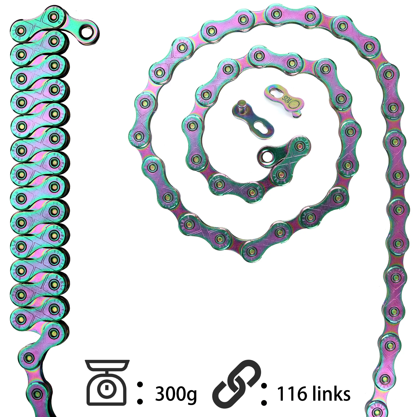 10S/11Speed Bicycle Chain Rainbow Color 116 Links Ultralight Bike Chain with Magic Buckle for MTB/BMX/Road Bike