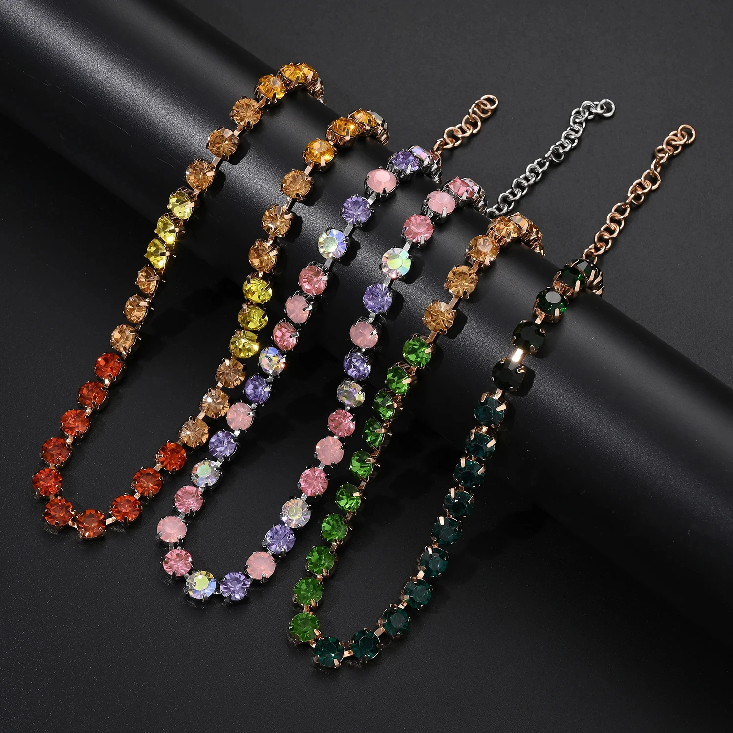 BEUTIFOR Strassperlen, bunte Kristall-Halskette für Damen, handgefertigt, Krallenfassung, Zirkonia-Halsband, Zubehör – Detail 5